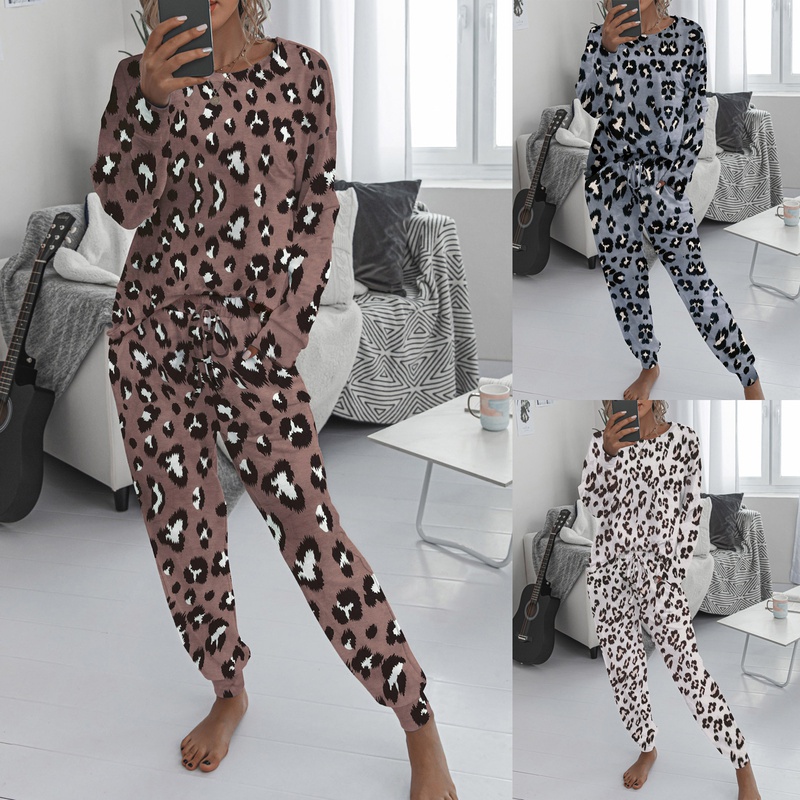 Fashion Leopard Pajama Sets Acrylic Printing Pants Sets Lingerie  Pajamas