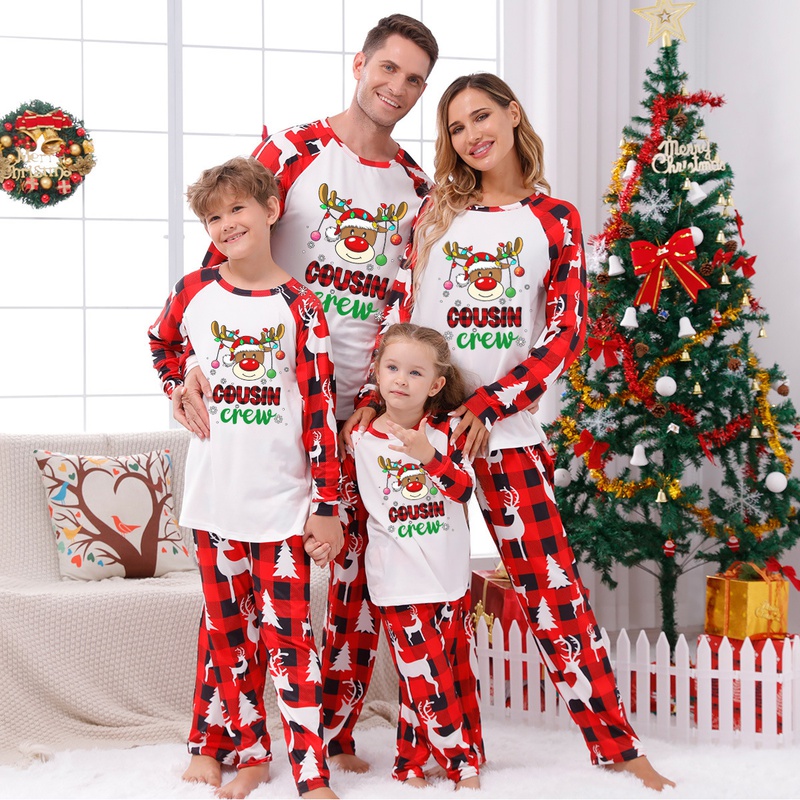 Fashion Elk Polyester Pants Sets Straight Pants Blouse Family Matching Outfits