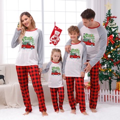 Fashion Plaid Car Polyester Pants Sets Straight Pants Blouse Family Matching Outfits
