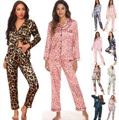 Fashion Leopard Pajama Sets Imitated Silk Polyester Pants Sets Lingerie & Pajamas