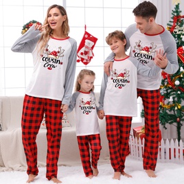 Fashion Letter Plaid Polyester Pants Sets Straight Pants Blouse Family Matching Outfitspicture24
