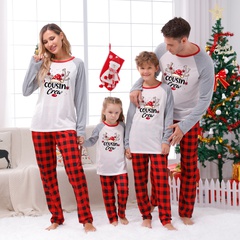 Fashion Letter Plaid Polyester Pants Sets Straight Pants Blouse Family Matching Outfits