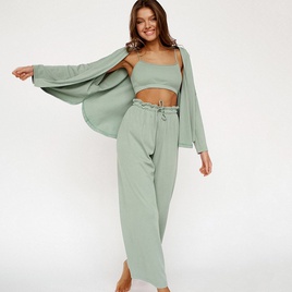 Fashion Solid Color Pajama Sets Polyester Pants Sets Lingerie  Pajamaspicture12