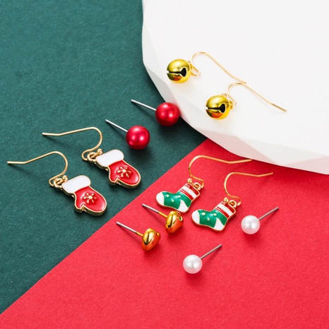 Fashion Christmas Tree Santa Claus Metal Enamel Inlay Pearl Women'S Drop Earrings 6 Pairs's discount tags