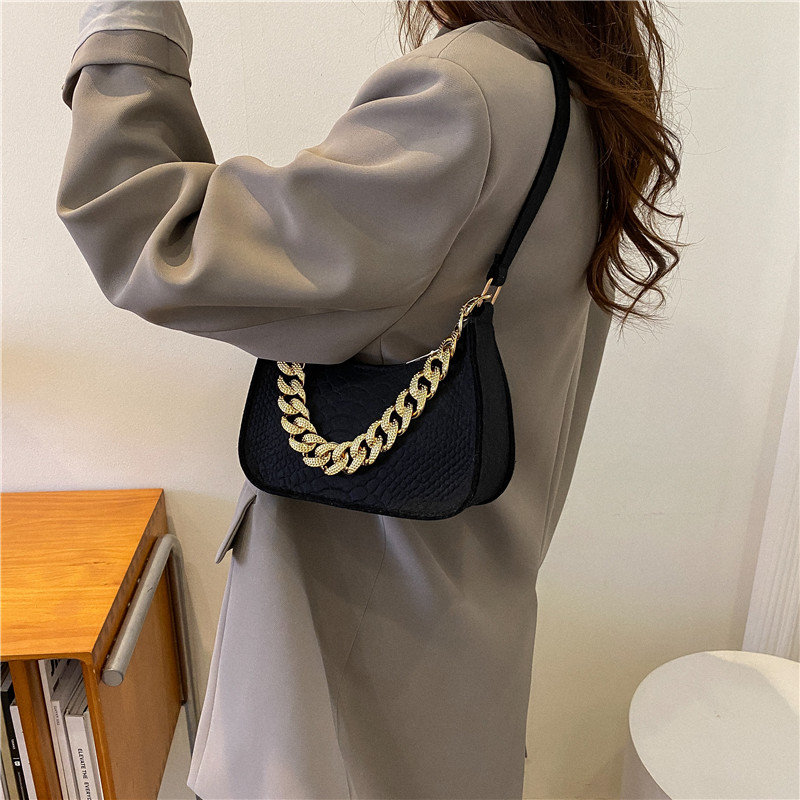 WomenS All Seasons Pu Leather Solid Color Fashion Chain Square Zipper Underarm Bagpicture2