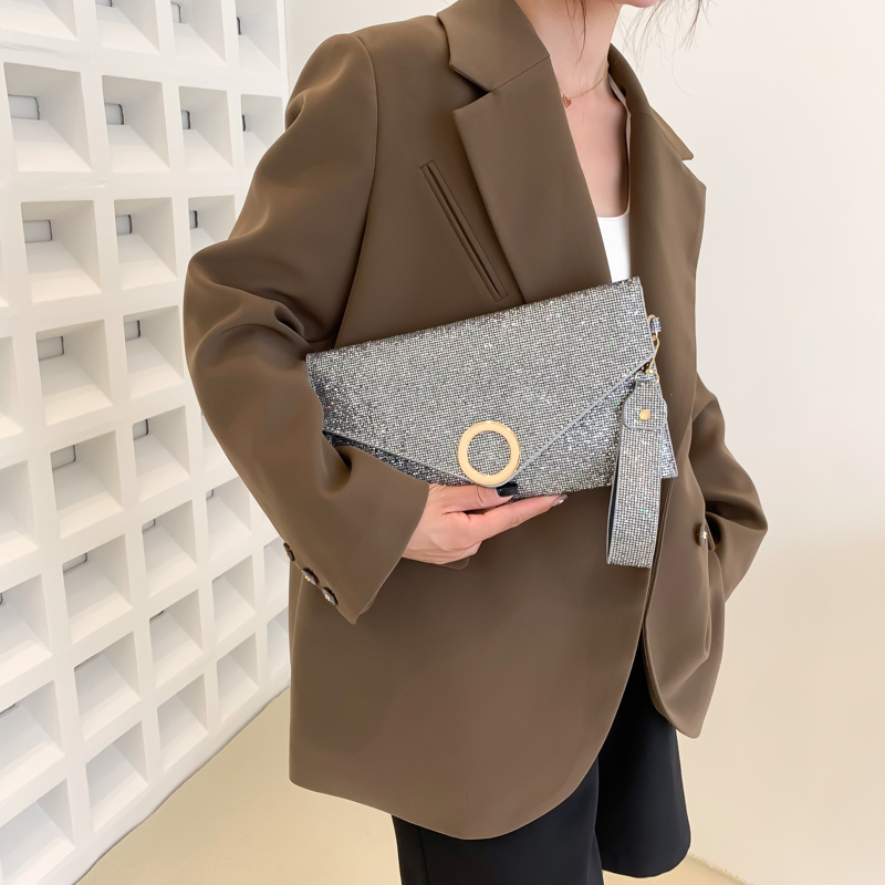 WomenS SpringSummer Pu Leather Solid Color Fashion Sequins Square Flip Cover Envelope Bagpicture4