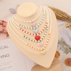 Fashion Heart Shape Imitation Pearl Bead Beaded Enamel Women'S Pendant Necklace 1 Piece