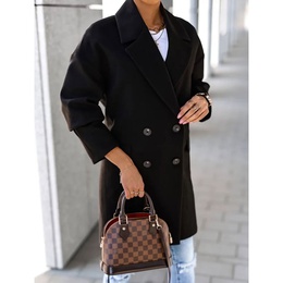 Fashion Solid Color Pocket Polyester Double Breasted Coat Woolen Coatpicture18