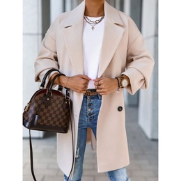 Fashion Solid Color Pocket Polyester Double Breasted Coat Woolen Coatpicture21
