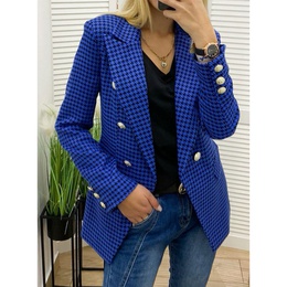 Fashion Houndstooth Pocket Polyester Double Breasted Coat Blazerpicture18