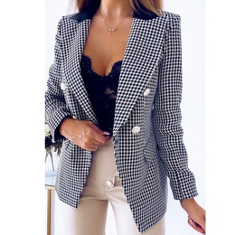 Fashion Houndstooth Pocket Polyester Double Breasted Coat Blazerpicture14