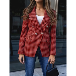 Fashion Houndstooth Pocket Polyester Double Breasted Coat Blazerpicture15