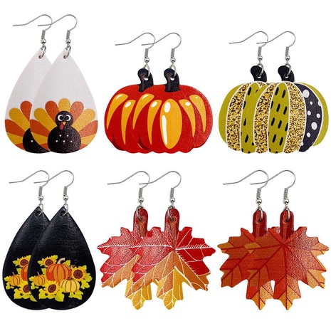 Fashion Pumpkin PU Leather Printing Women'S Drop Earrings 1 Pair's discount tags