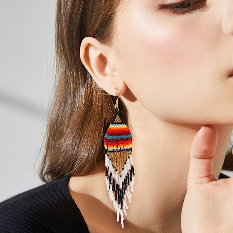 Bohemian Multicolor Glass Beaded Tassel Women'S Drop Earrings 1 Pair's discount tags