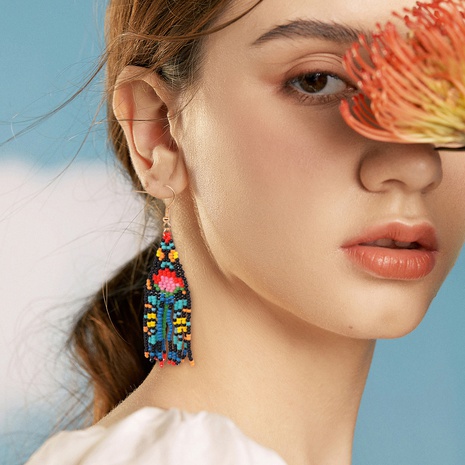 Retro Flower Glass Beaded Tassel Women'S Drop Earrings 1 Pair's discount tags