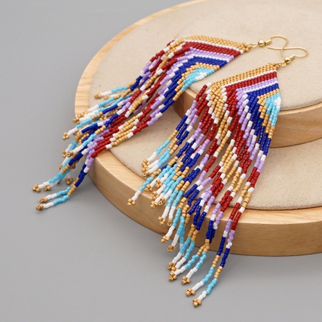 Retro Gradient Color Glass Beaded Tassel Women'S Drop Earrings 1 Pair's discount tags