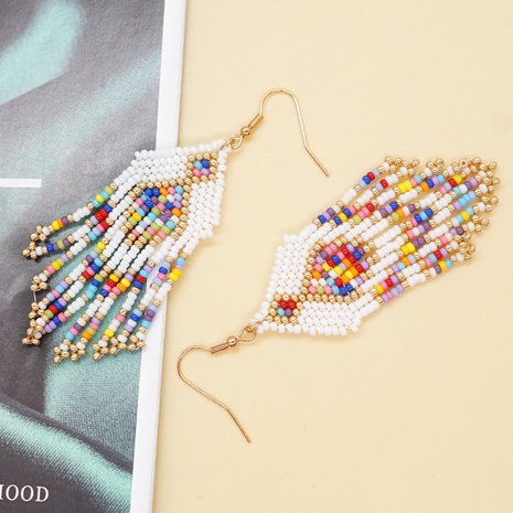Bohemian Multicolor Glass Beaded Tassel Women'S Drop Earrings 1 Pair's discount tags