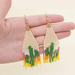 Retro Cactus Glass Beaded Tassel Women'S Drop Earrings 1 Pair