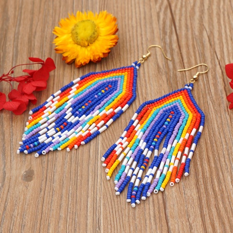 Retro Colorful Glass Beaded Tassel Women'S Drop Earrings 1 Pair's discount tags