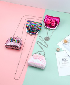 Girl'S Bow Knot PU Leather Sequins Zipper Coin Purses