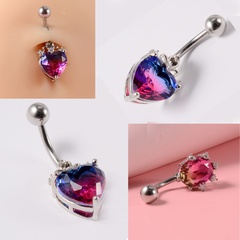 Fashion Heart Shape Stainless Steel Inlay Zircon Unisex Belly Ring 1 Piece