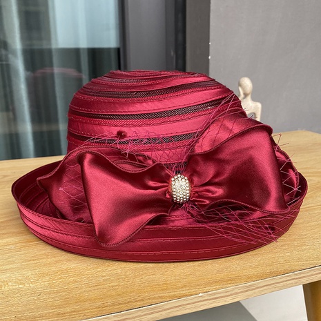 Women'S Glam Solid Color Bowknot Crimping Sun Hat's discount tags