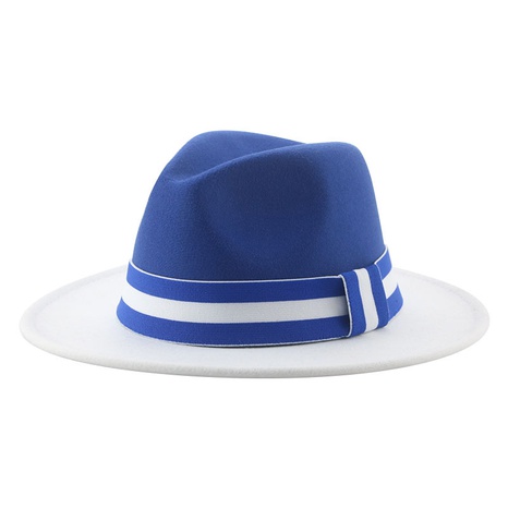 Unisex Classic Style Color Block Ribbon Flat Eaves Fedora Hat's discount tags