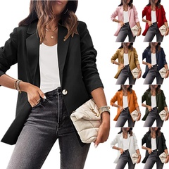 Elegant Solid Color Patchwork Button Polyester Acrylic Single Breasted Blazer Blazer