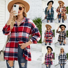 Fashion Plaid Patchwork Button Cotton Polyester Single Breasted Coat Woolen Coat