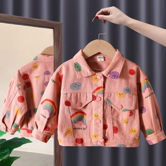 Casual Lion Smiley Face Printing Cotton Girls Outerwear