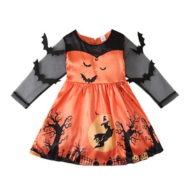 Halloween Fashion Pumpkin Tree Bat Net Yarn Polyester Girls Dressespicture13