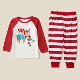 Cute Animal Letter Stripe Polyester Printing Patchwork Pants Sets Straight Pants Blouse Family Matching Outfitspicture3