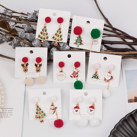 Cute Christmas Tree Santa Claus Elk Alloy Asymmetrical Plush Enamel Women'S Drop Earrings 1 Pair's discount tags