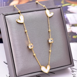 Fashion Heart Shape Titanium Steel Inlay Shell Zircon Necklacepicture11
