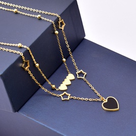 Fashion Heart Shape Titanium Steel Inlay Shell Necklacepicture11