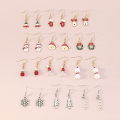Fashion Santa Claus Snowman Alloy Enamel Plating Women'S Drop Earrings 12 pairs