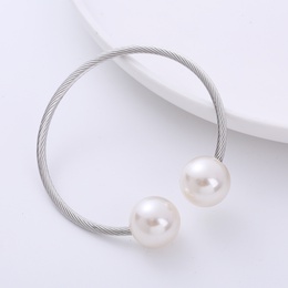 Fashion Pearl Stainless Steel Artificial Pearls Rhinestones Bangle 1 Piecepicture9
