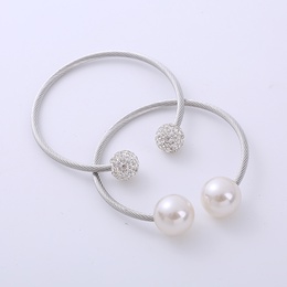 Fashion Pearl Stainless Steel Artificial Pearls Rhinestones Bangle 1 Piecepicture11
