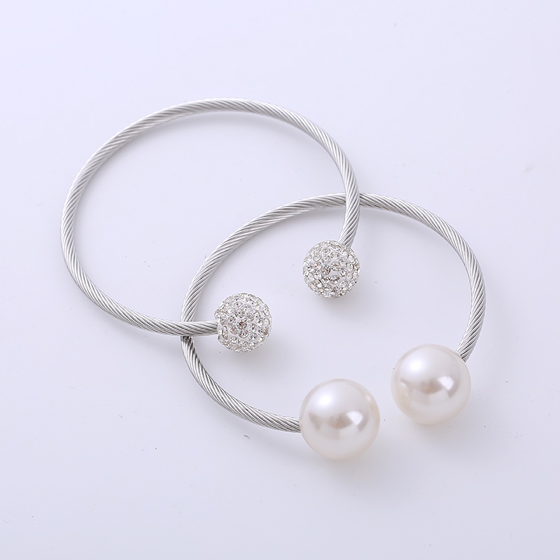 Fashion Pearl Stainless Steel Artificial Pearls Rhinestones Bangle 1 Piece