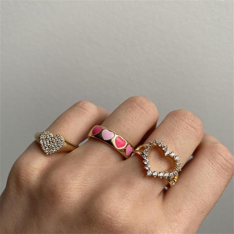 Fashion Heart Shape Copper Heart Star Inlaid Gold Gem Rings's discount tags