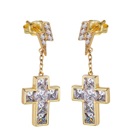 Fashion Cross Copper Zircon Drop Earrings 1 Pair's discount tags