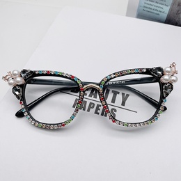 Fashion Solid Color Pc Cat Eye Inlaid Pearls Diamond Full Frame Optical Glassespicture7