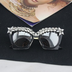 Fashion Solid Color Resin Cat Eye Diamond Full Frame Women's Sunglasses
