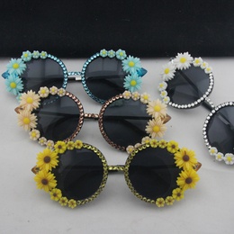 Fashion Flower Resin Round Frame Diamond Full Frame Womens Sunglassespicture6