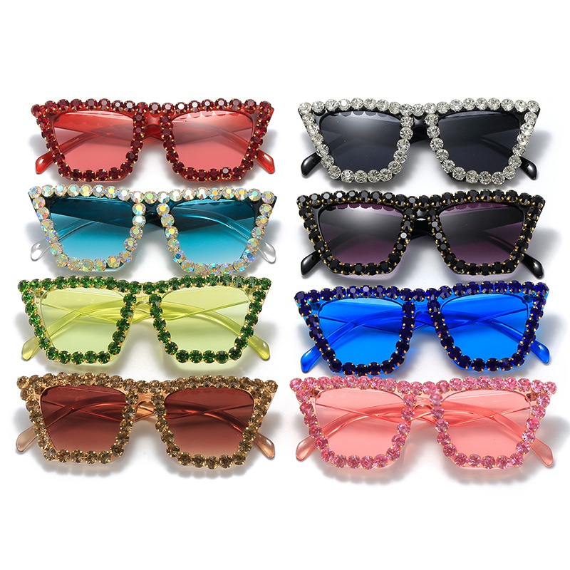 Fashion Solid Color Pc Square Diamond Full Frame Womens Sunglasses
