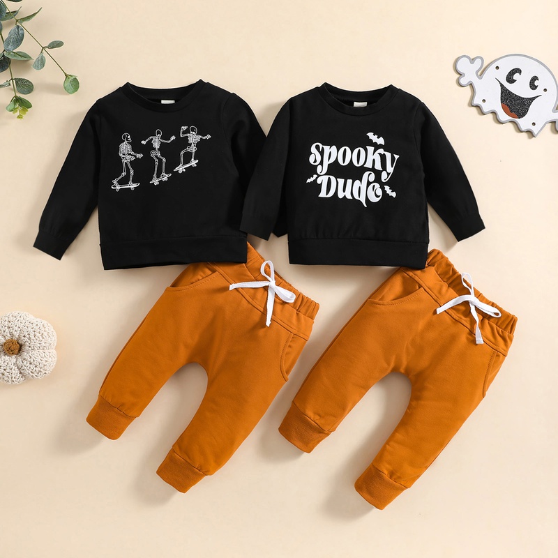 Halloween Casual Letter Cotton Blend Boys Clothing Sets