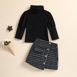 Fashion Plaid Solid Color Girls Clothing Setspicture10