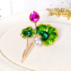 Fashion Lotus Leaf Alloy Inlay Artificial Pearls Rhinestones Women'S Brooches