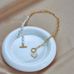 Fashion Heart Shape Titanium Steel Pearl Gold Plated Inlay Shell Pendant Necklace 1 Piece