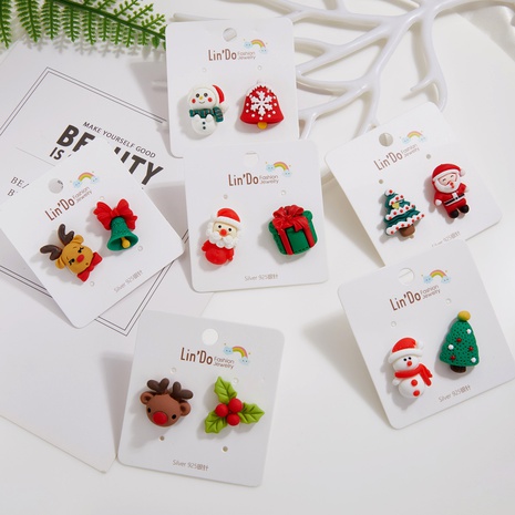 Fashion Christmas Tree Santa Claus Snowman soft clay Epoxy Women'S Ear Studs 1 Pair's discount tags